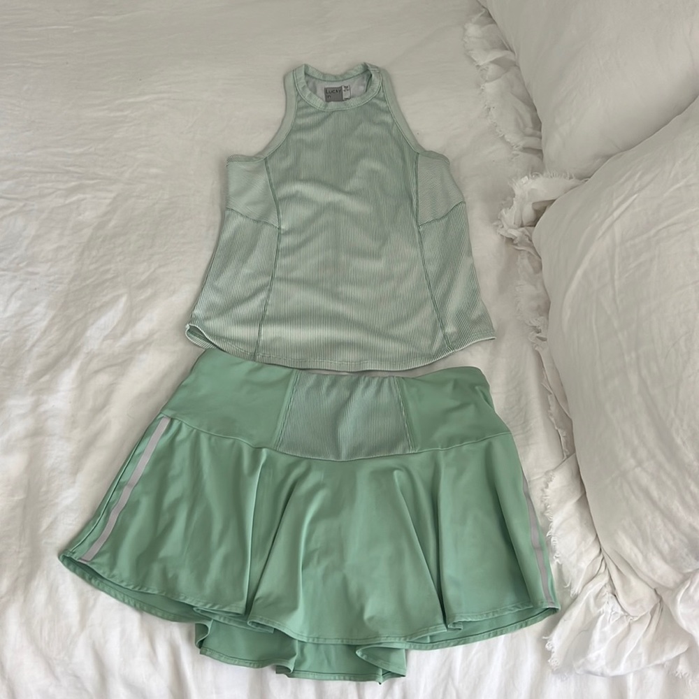 Lucky in Love tennis skirt and tank top